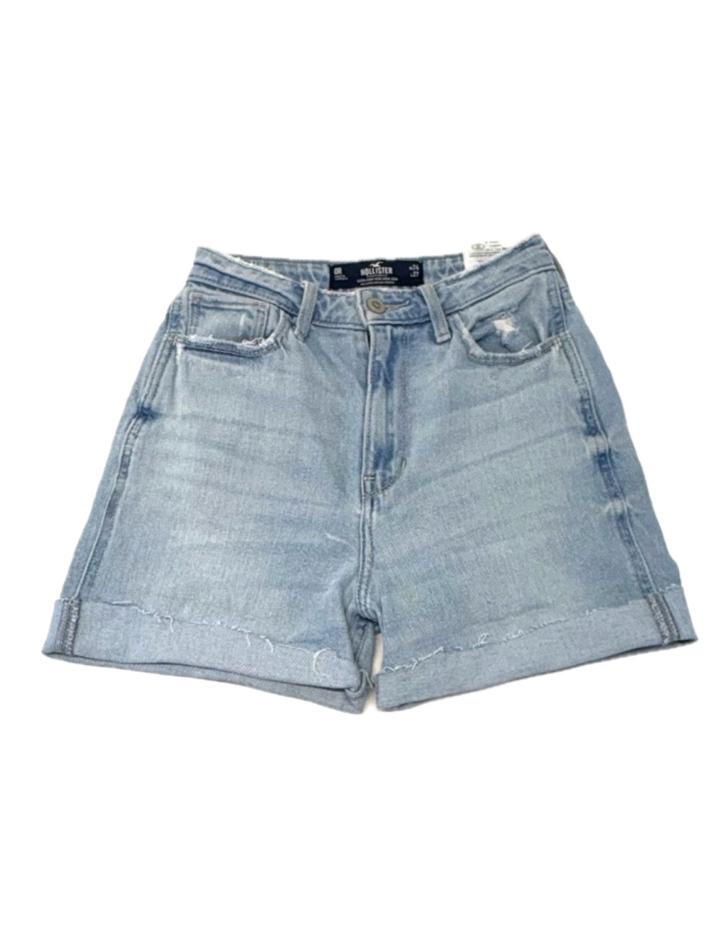 Hollister Ultra High-Rise Mom Shorts Light Wash Distressed Size W24/L27
